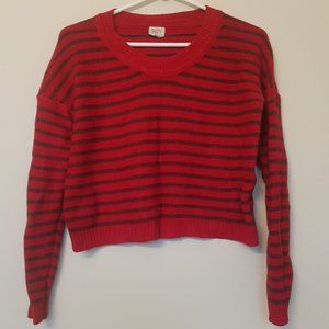 [SUZY SHIER] Red Striped Crop-Top Sweater